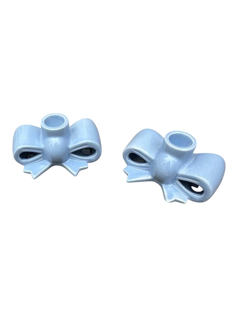 Set of 2 Blue Ceramic Bow Candle Holders 🎀
